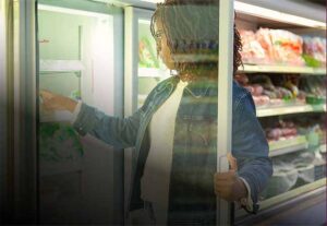 Lady opening refrigerated section