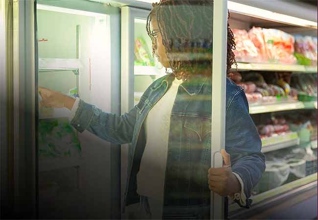 Lady opening refrigerated section
